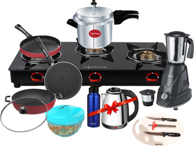 Lifelong LLCMBGS07 Family Pack Combo Glass Manual Gas Stove(3 Burners)