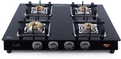 Sunflash kitchen king+square cn pan support glass top body iron frame 3 pin brass burner Glass Manual Gas Stove(4 Burners)