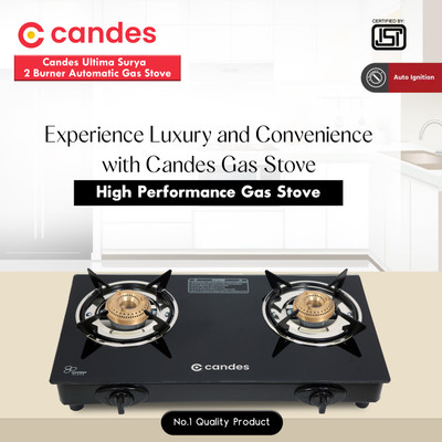 Candes Surya Ultima Plain Glass Automatic Gas Stove(2 Burners)