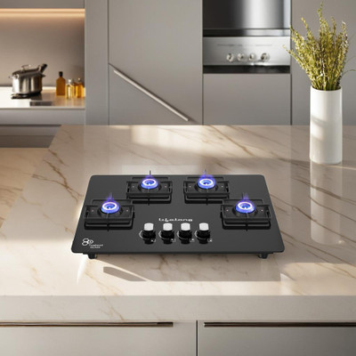 Lifelong Ember LLHT934 HobTop with Battery Operated Ignition Glass Automatic Hob(4 Burners)