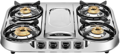 Hindware Festo 4 burner Stainless Steel big size Wide Stainless Steel Manual Gas Stove(4 Burners)