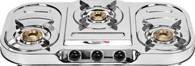 Suntex (3 Burners ) Brass Nozzle Stainless Steel Manual Gas Stove(3 Burners)