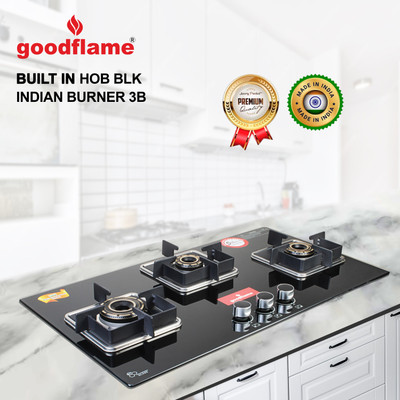 goodflame Built in Hob 3 Burner Imp. Blk Glass Automatic Built in Hob gas stove Glass Automatic Hob(3 Burners)