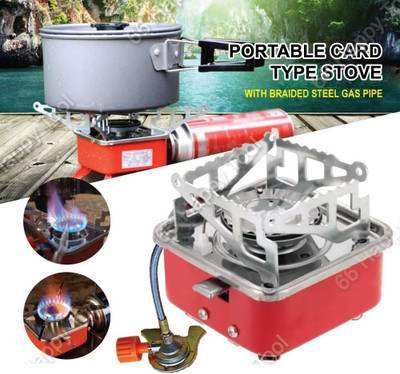 SHIVTRADRE Mini Gas Stove Outdoor Portable Square Gas Burner Camping Picnic Folding Stove Aluminium Manual Gas Stove(1 Burners)
