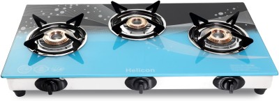 helicon Premium Crystal Rayon Blue & Black Stainless Steel, Glass, Brass Automatic Gas Stove(3 Burners)