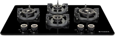 FABER HOB EXPERIA HT904 ALU AI FFD|Flame Failure Device| 4 Brass Burners Glass Automatic Hob(4 Burners)