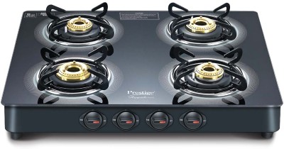 Prestige Royale Plus GT 04 Toughened Black Glass Top with Baati/Tandoor Stand Inside Glass Manual Gas Stove(4 Burners)