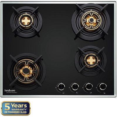 Hindware ERICA 4B 60 | Brass Burners | Auto Ignition | Flame Failure Device | Built in Glass Automatic Hob(4 Burners)