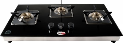 Hornbills LPG Hob Design Toughened Glass ISI Certified Stove Square Pan Support Stainless Steel Automatic Hob(3 Burners)