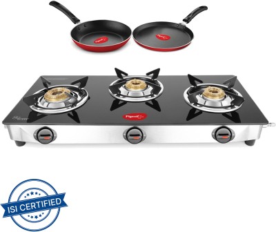 Pigeon Combo - Ultra + Flat Tawa 250 + Fry Pan 200 Stainless Steel Manual Gas Stove(3 Burners)