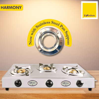 Everdure 3B Harmony | Steel Pan Support | High Efficiency Burner | Stainless Steel Manual Gas Stove(3 Burners)