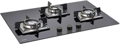 Glen 3 Burner Built In Glass Hob with forged Brass Burner Auto Ignition (1073 SQ DB) Glass Automatic Hob(3 Burners)