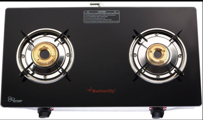 Butterfly Stainless Steel, Glass Manual Gas Stove(2 Burners)