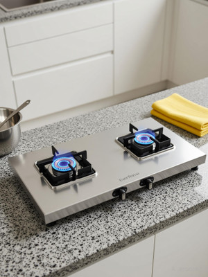 Everflame Prime 2 Burner Gas Stove | ISI Certified | 1.2mm Thick Body | 2 Years Warranty Stainless Steel Manual Gas Stove(2 Burners)