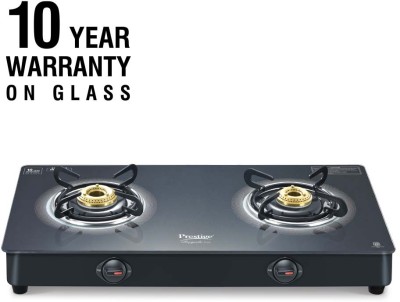 Prestige Royale Plus GT 02 Toughened Black Glass Top with Baati/Tandoor Stand Inside Glass Manual Gas Stove(2 Burners)