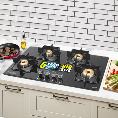 iBELL FLAME04DSB Gas Hob, 4 Burner Auto Ignition, MS body, Ergonomic Knob, Toughened Glass, Stainless Steel Automatic Hob(4 Burners)