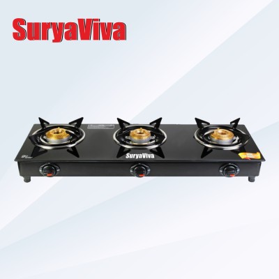 SURYAVIVA 3 Burner Photon Combo Hose Pipe Gas Stove(Manual,Black) Glass Manual Gas Stove(3 Burners)
