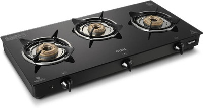 Glen Rapid LPG Gas Stove 3 Burner 2 years warranty ISI Certified Glass Automatic Gas Stove(3 Burners)