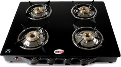 Hornbills (ISI Certified) Premium Toughened Glass LPG Heavy Pan Support Glass Automatic Gas Stove(4 Burners)
