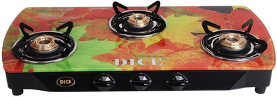 Dice Digital 8mm Toughened Glass Top 3 Burner Gas Stove With 2 Year Warranty Glass Manual Gas Stove(3 Burners)