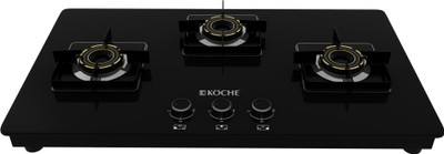 Koche Ivan 3B Auto Ignition Gas Hobtop | High power Brass Burners | 7 Yrs Warranty Glass Automatic Gas Stove(3 Burners)