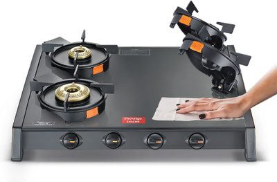 Prestige GTSB-04 Svachh Black Toughened Glass Top LP Gas Table Glass Manual Gas Stove(4 Burners)