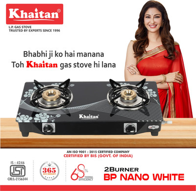 Khaitan 2 Burner BP-Nano White Digital Glass Manual Gas Stove(2 Burners)