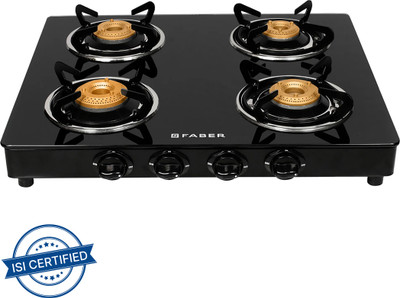 FABER HOB COOKTOP DAISY 4BB BK Glass Manual Gas Stove(4 Burners)