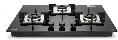 Glen Hob Gas Stoves 3 Burner Glass Hob with Italian Double Ring Burners Auto Ignition Glass Automatic Hob(3 Burners)