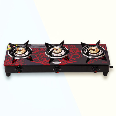 Fogger manual Red 3 Burner Glass Manual Gas Stove(3 Burners)
