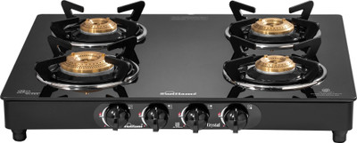 Sunflame CRYSTAL 4B BK Glass Manual Gas Stove(4 Burners)