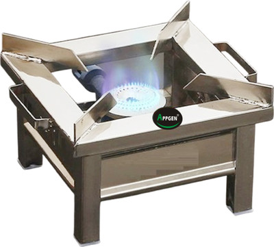 APPGEN Canteen Bhatti Commercial Gas Stove - Silver, Manual (Small-10x10x8 Inch) Stainless Steel Manual Gas Stove(1 Burners)