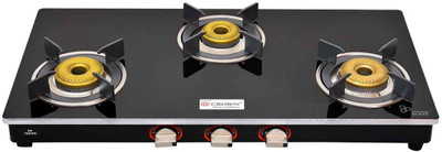 CROWN JED SS G003 Gas Stove – 3 Burner & Auto Ignition Glass Automatic Gas Stove(3 Burners)