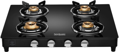 Hindware Smart Appliances ARMO Plus GL 4B BLK Glass Manual Gas Stove(4 Burners)