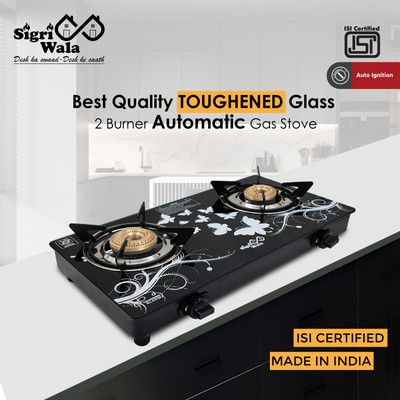 Sigri-wala Primecook Automatic Design Roy Glass Automatic Gas Stove(2 Burners)