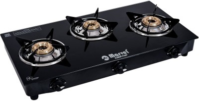 COOKTOP MARVEL - Infuzion - Crystal Black Glass top, MS Body Frame, Glass Manual Gas Stove(3 Burners)