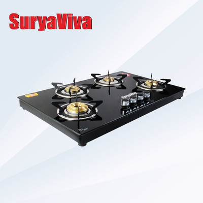 SURYAVIVA Hobtop 4B Combo Mixer 2 jar 500 watt Glass Manual Hob(4 Burners)