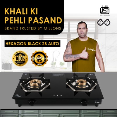 Sigri-wala Titan Series HexFire Black Auto 2 Burner Gas Stove Glass Automatic Gas Stove(2 Burners)