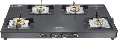 Prestige Royale Quadra|3-Way Nozzle Design|Tri-Pin Jumbo Burner|Superior Toughened Glass Manual Gas Stove(4 Burners)