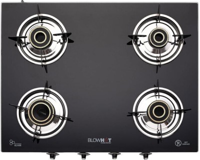 Blowhot Jasper Auto Heavy Brass 4 Burner Stainless Steel Frame 2 Year Warranty Toughened Glass, Iron Automatic Gas Stove(4 Burners)