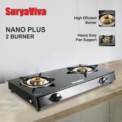 SURYAVIVA 2 Burner kwid plus black Manual glass gas stove Glass Manual Gas Stove(2 Burners)