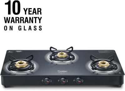 Prestige Royale Plus GT 03L Toughened Black Glass Top with Baati/Tandoor Stand Inside Glass Manual Gas Stove(3 Burners)