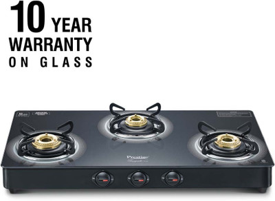 Prestige Royale Plus GT 03L Toughened Black Glass Top with Baati/Tandoor Stand Inside Glass Manual Gas Stove(3 Burners)