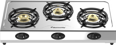 Butterfly Bolt Shakti Stainless Steel Manual Gas Stove(3 Burners)