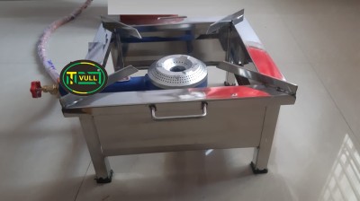 NETVULL Single Burner Square Commercial Gas Stove Bhatti | Silver (L12 X W12 X H9 Inch) Stainless Steel Manual Hob(1 Burners)