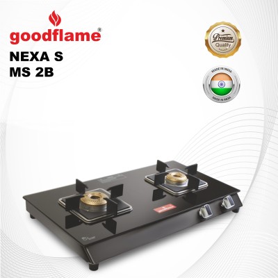 goodflame byGOOD FLAME Nexa{S} 2B MS BK Toughened Glass 2 Brass Burner Gas Stove(Manual Ignition) Glass Manual Gas Stove(2 Burners)