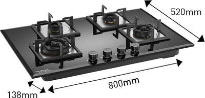 Hindware Smart Appliances Aster 4B 80CM Glass Automatic Hob(4 Burners)