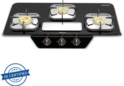 BAJAJ GF8 Frameless with 1 Jumbo Glass Manual Gas Stove(3 Burners)