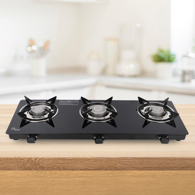 Flipkart SmartBuy Plain Sleek 3B Toughened Glass Tornado Burner(Bk) Glass Manual Gas Stove Glass Manual Gas Stove(3 Burners)