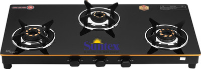 Suntex 3B MS Noir RPS – Black Glass Top Gas Stove Iron Manual Gas Stove(3 Burners)